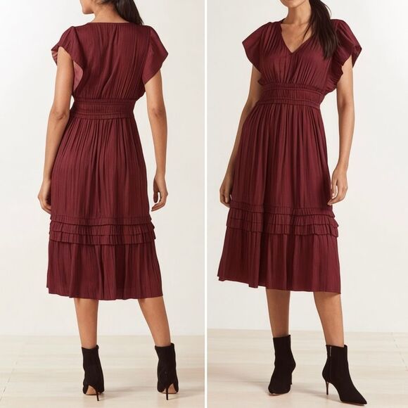 NWT Evereve Roan + Ryan Tallulah Holiday Midi Dress in Burgundy Wine Size Small - Picture 1 of 15